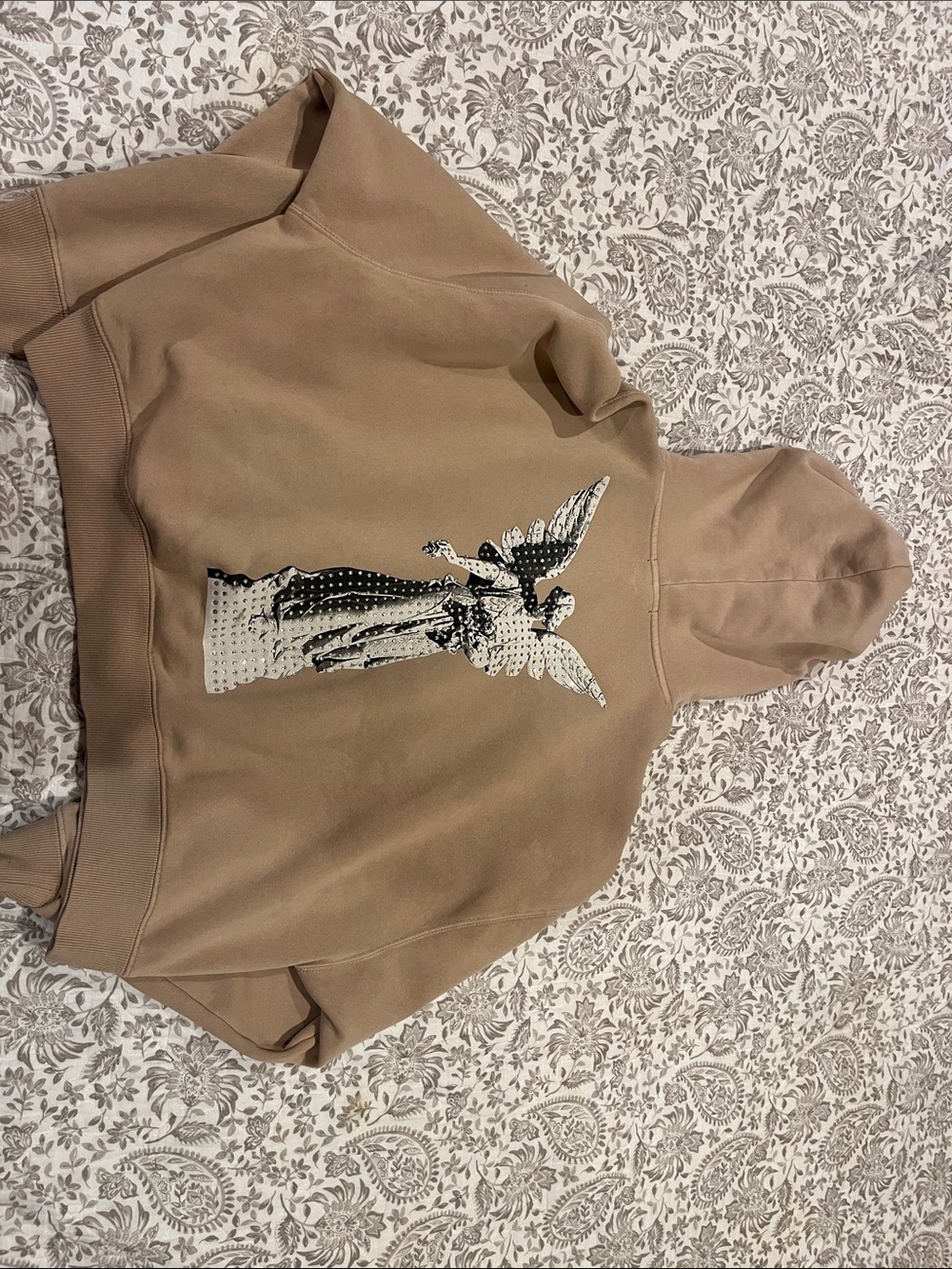 Women’s Hooded Sweatshirt in Tan with Angel Graphic